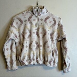 Abercrombie Kids Geometric Aztec print fleece Sweater Cream pullover 1/4 zip 7/8